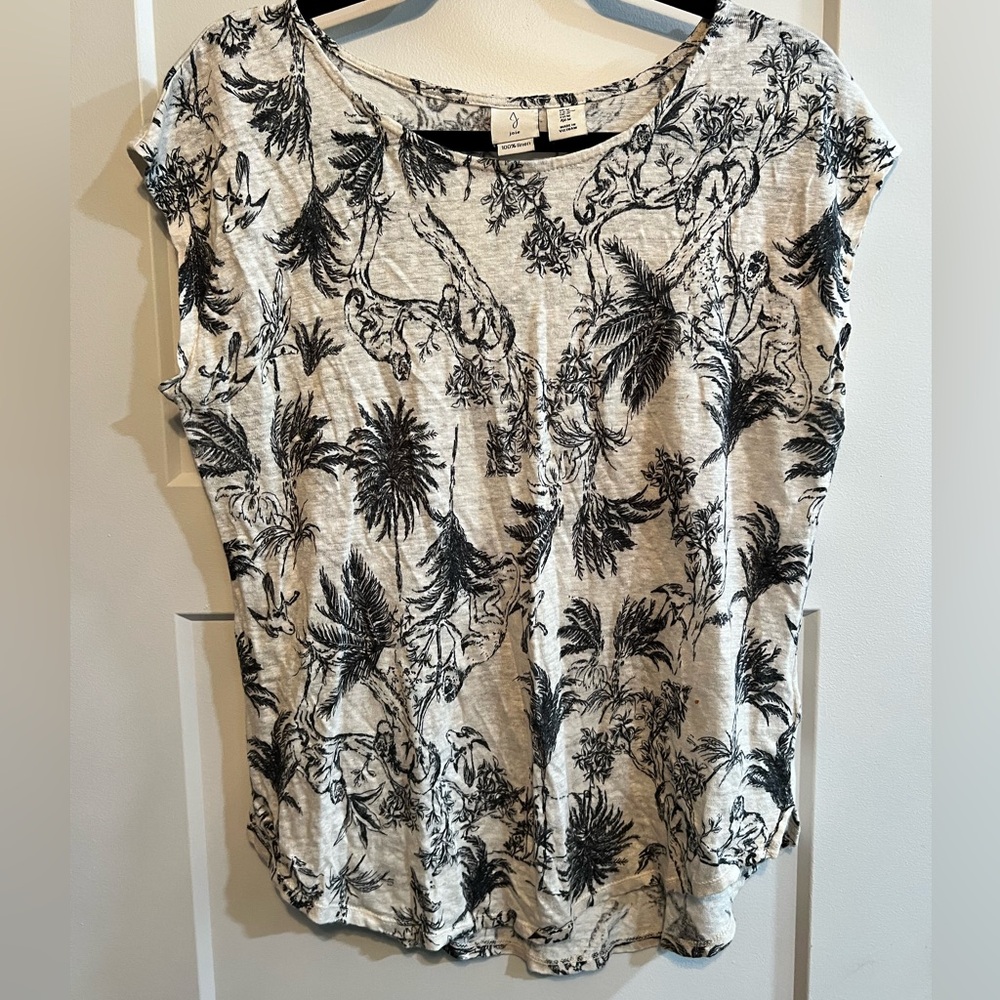 Joie Black and Gray Tropical Print Tee